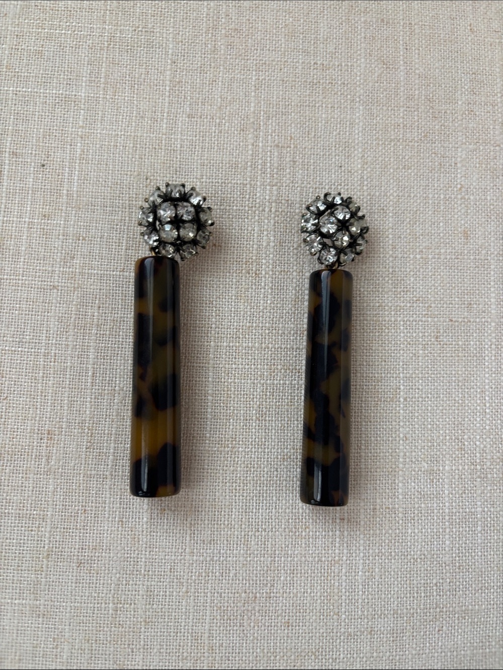 J. Crew Tortoiseshell Bar Drop Earrings with Crystal Cluster Tops